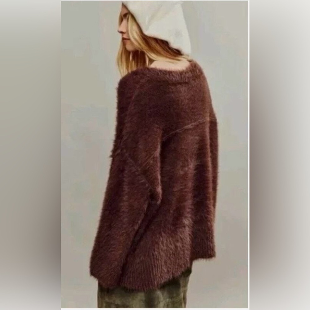 NWOT Free People Harrison Bunny Crew Small Brown New $168 retail Fuzzy Oversized - Picture 4 of 8